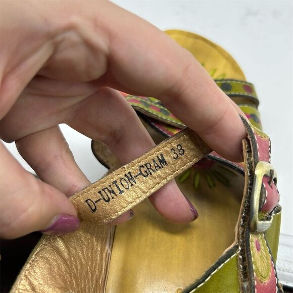 Spring Step L'Artiste Green and Pink Floral Strappy Slingback Sandals Size 38 - Picture 13 of 13